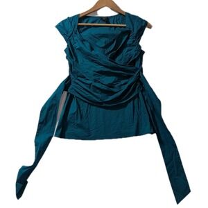 Ann Taylor Teal Ruched Wrap Tie Top Womens 6 Y2K Fairycore Gothic Babydoll